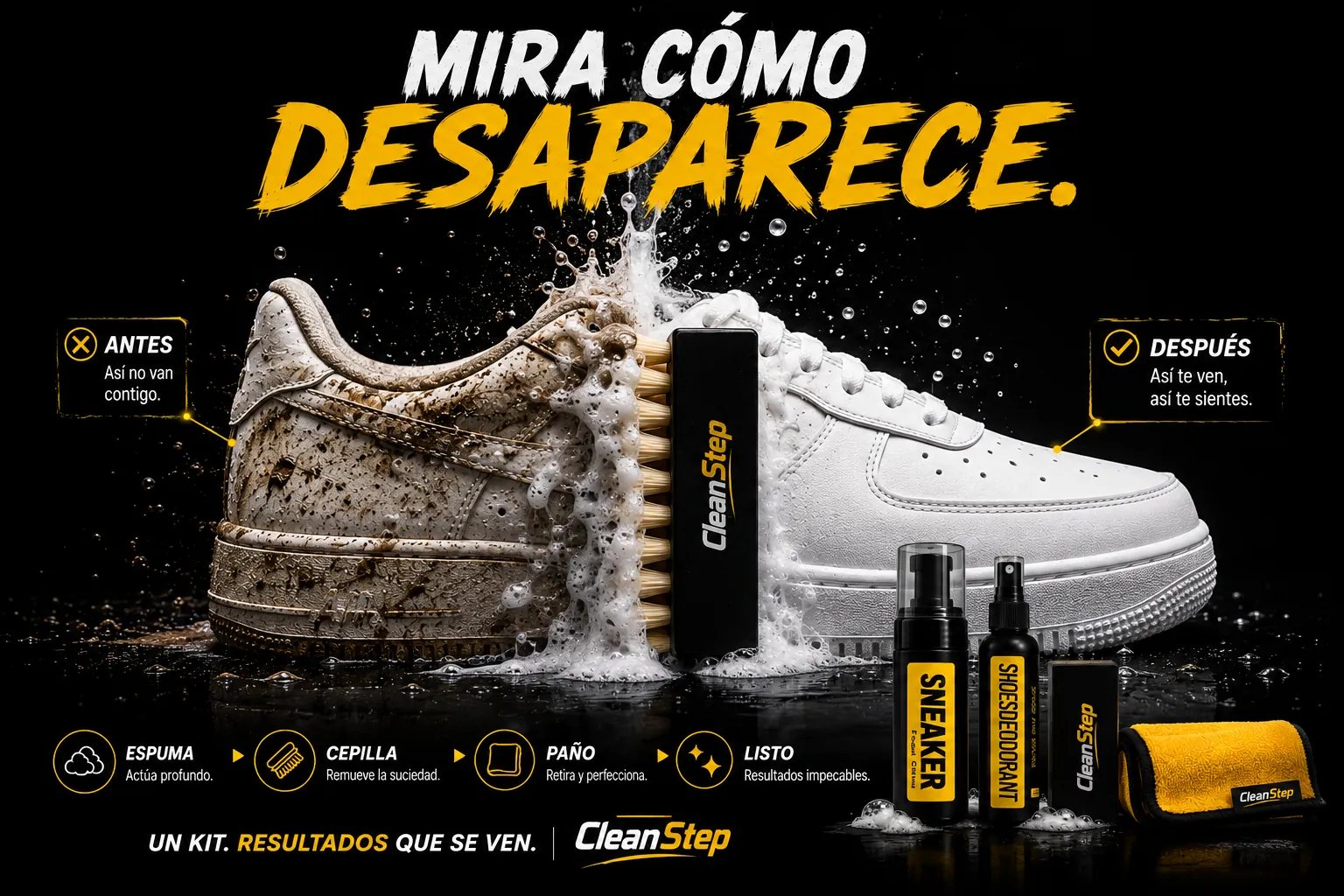 Tenis blanco con la mitad sucia y la mitad limpia: mira cómo desaparece la mugre con CleanStep